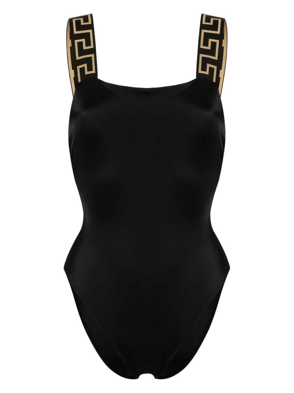 VERSACE Costume intero nero con stampa barocca 