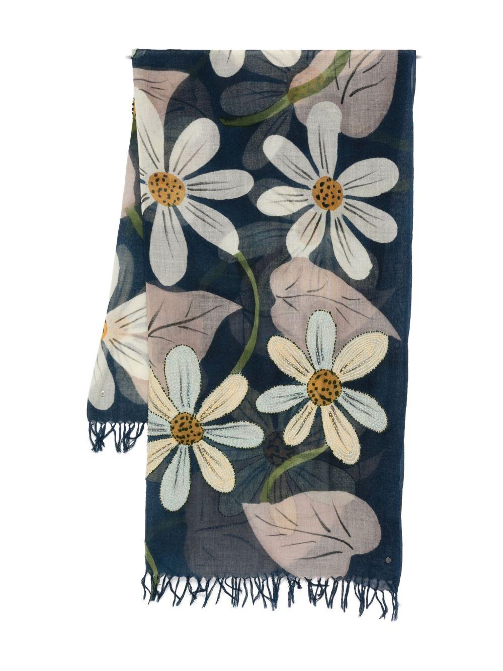 SGOMBERO CANTINE Sciarpa blu 'Cassiopea' con stampa margherite 