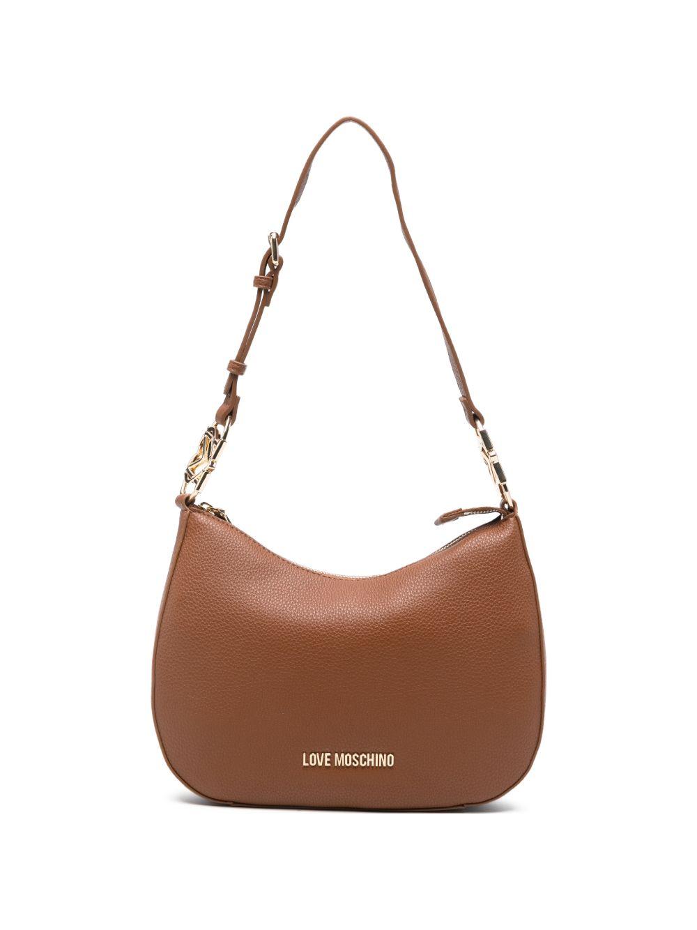 LOVE MOSCHINO Borsa a secchiello marrone con logo dorato 