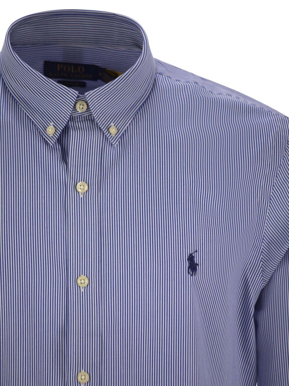 POLO RALPH LAUREN Camicia in cotone a righe con cavallino blu 