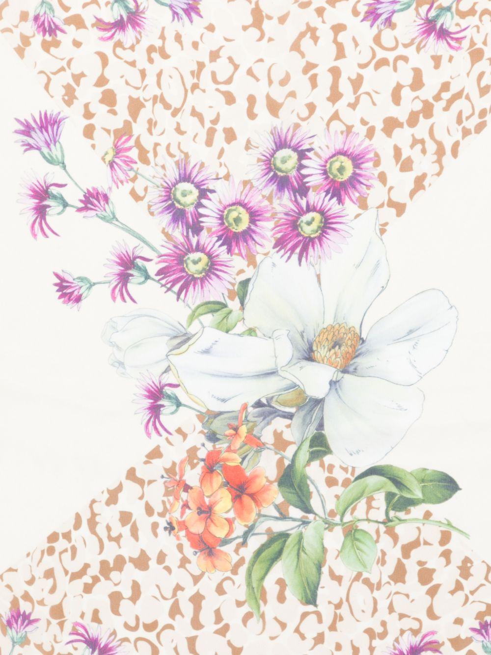 TWINSET Foulard avorio con stampa floreale e leopardata 
