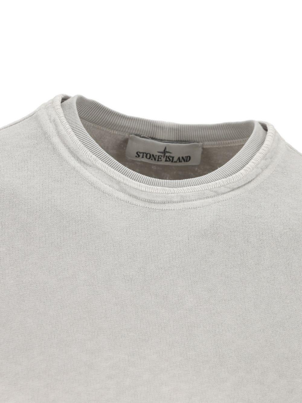 STONE ISLAND Felpa in cotone grigio girocollo con patch logo 