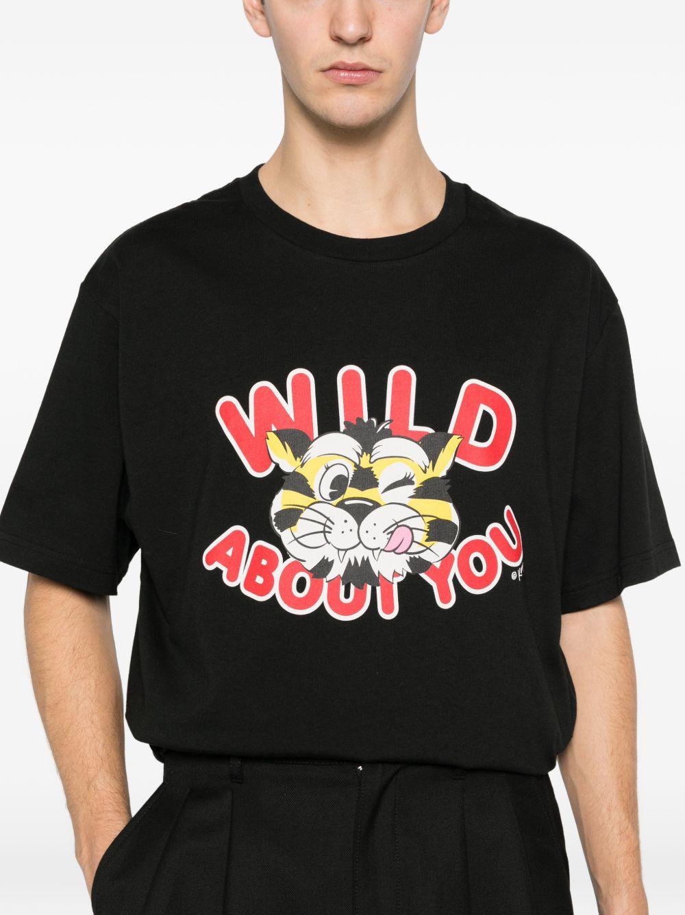 KENZO T-shirt in cotone nero con stampa 