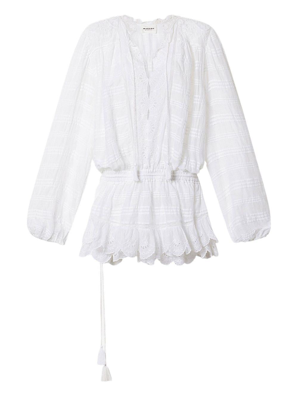 MARANT ETOILE Abito corto bianco con dettagli in San Gallo 
