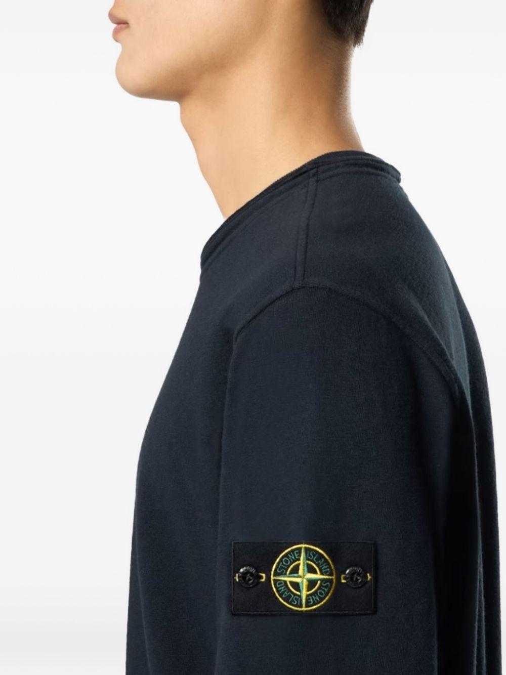 STONE ISLAND Felpa in cotone blu girocollo con patch logo 