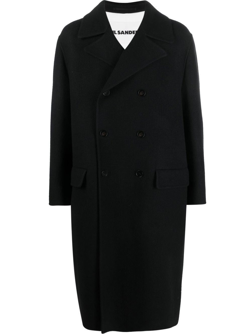 JIL SANDER Cappotto doppiopetto in lana vergine nera 