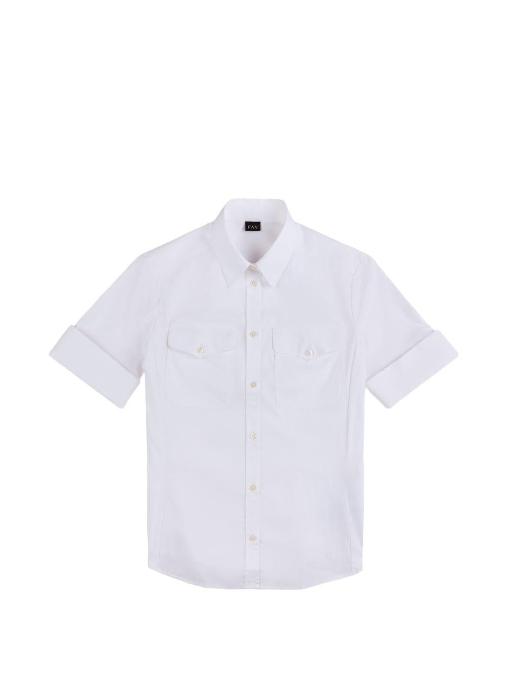 FAY Camicia in cotone elasticizzato bianco con maniche corte 