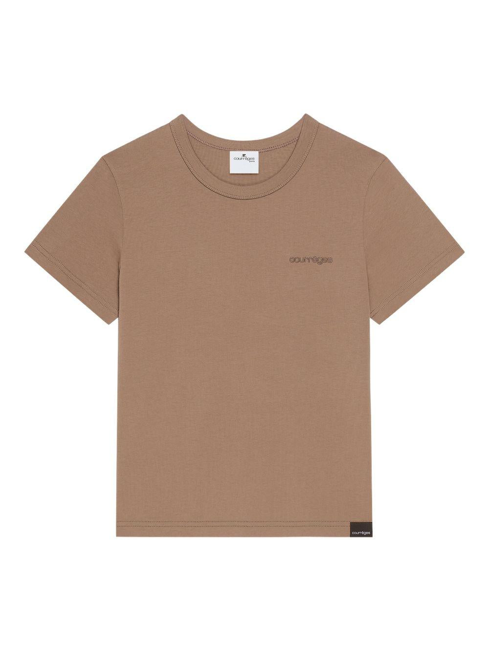 COURREGES T-shirt marrone con logo sul petto 