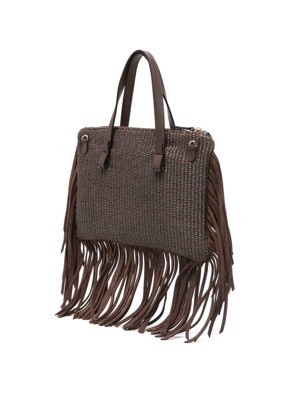 LORISTELLA Borsa a mano Ruby cioccolato con frange 