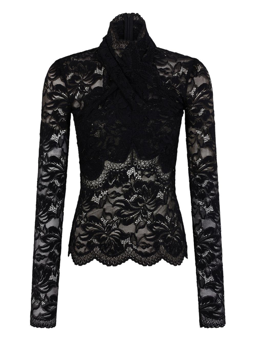 RABANNE Top a maniche lunghe in pizzo nero 