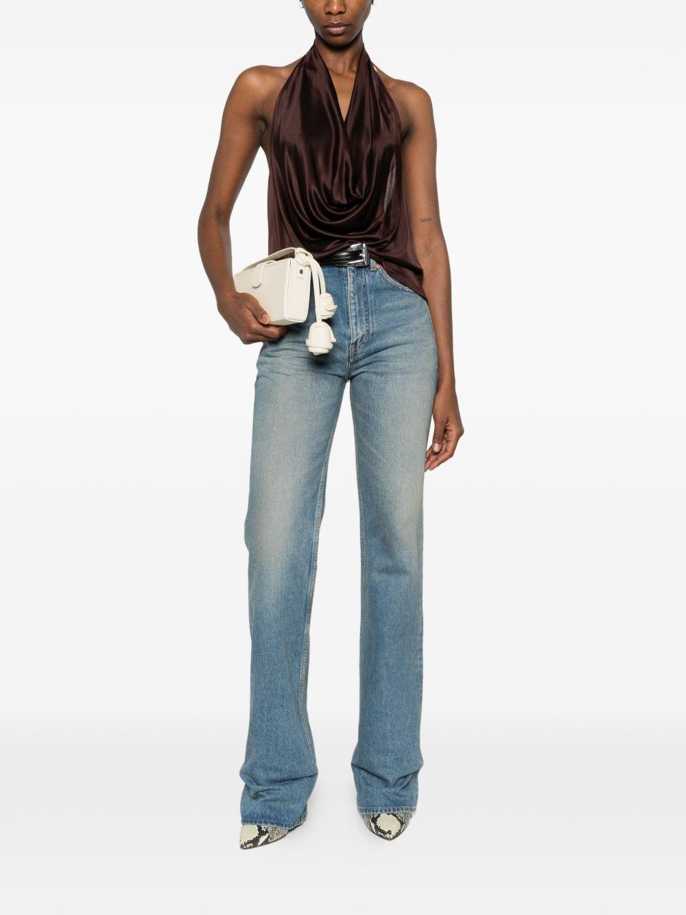 ELISABETTA FRANCHI Top marrone lucido con scollo morbido 