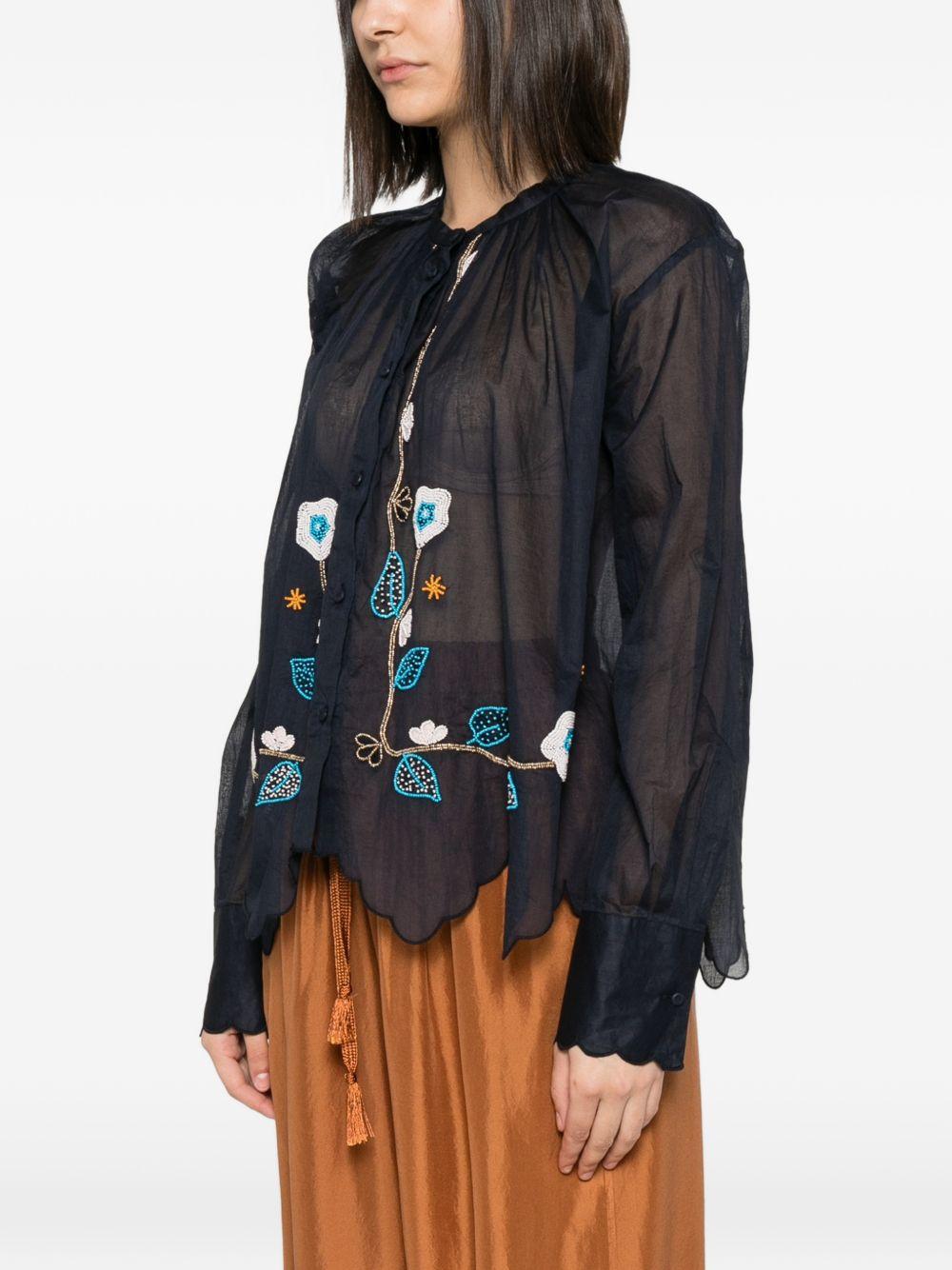 FORTE FORTE Camicia blu My Shirt con ricami floreali e perline 