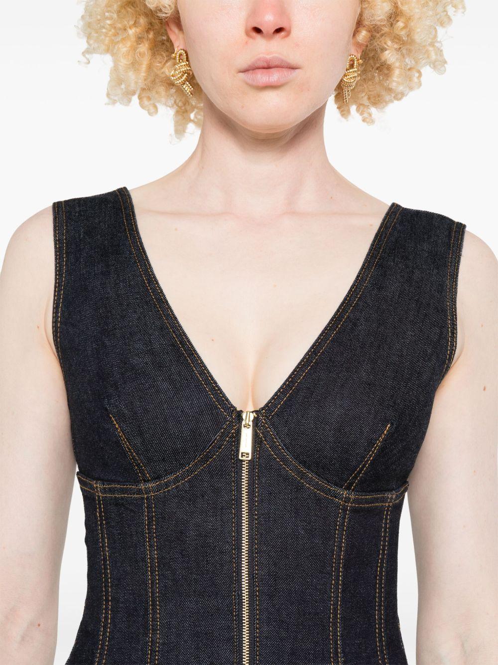 SELF PORTRAIT Abito corto denim con zip 