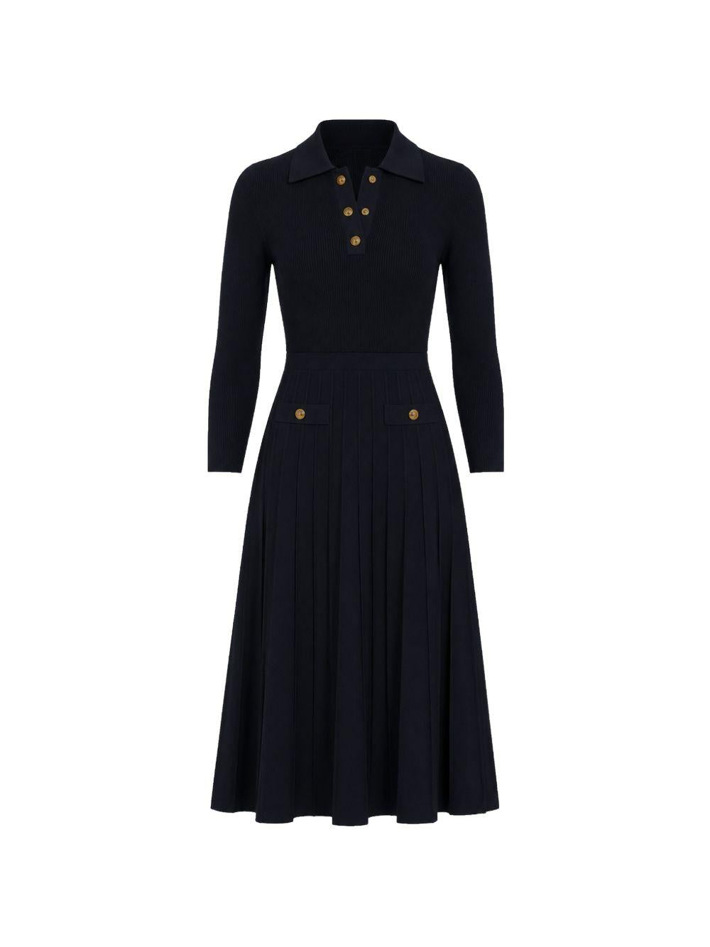 MICHAEL KORS Abito midi nero con scollo a V e maniche lunghe 