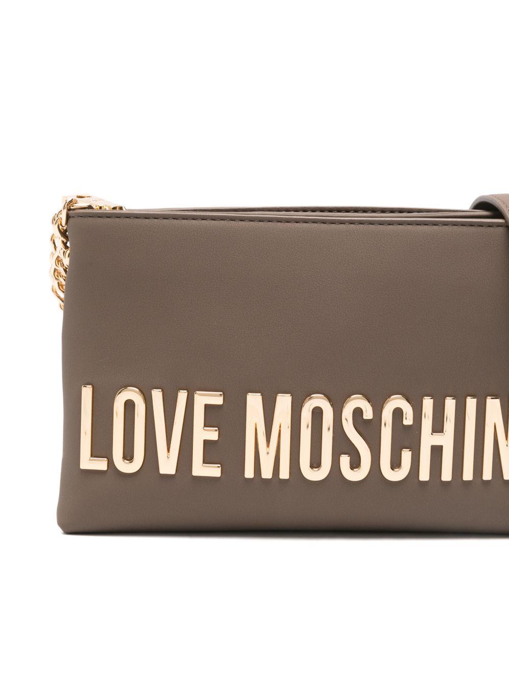 LOVE MOSCHINO Borsa a tracolla marrone tortora con logo dorato 
