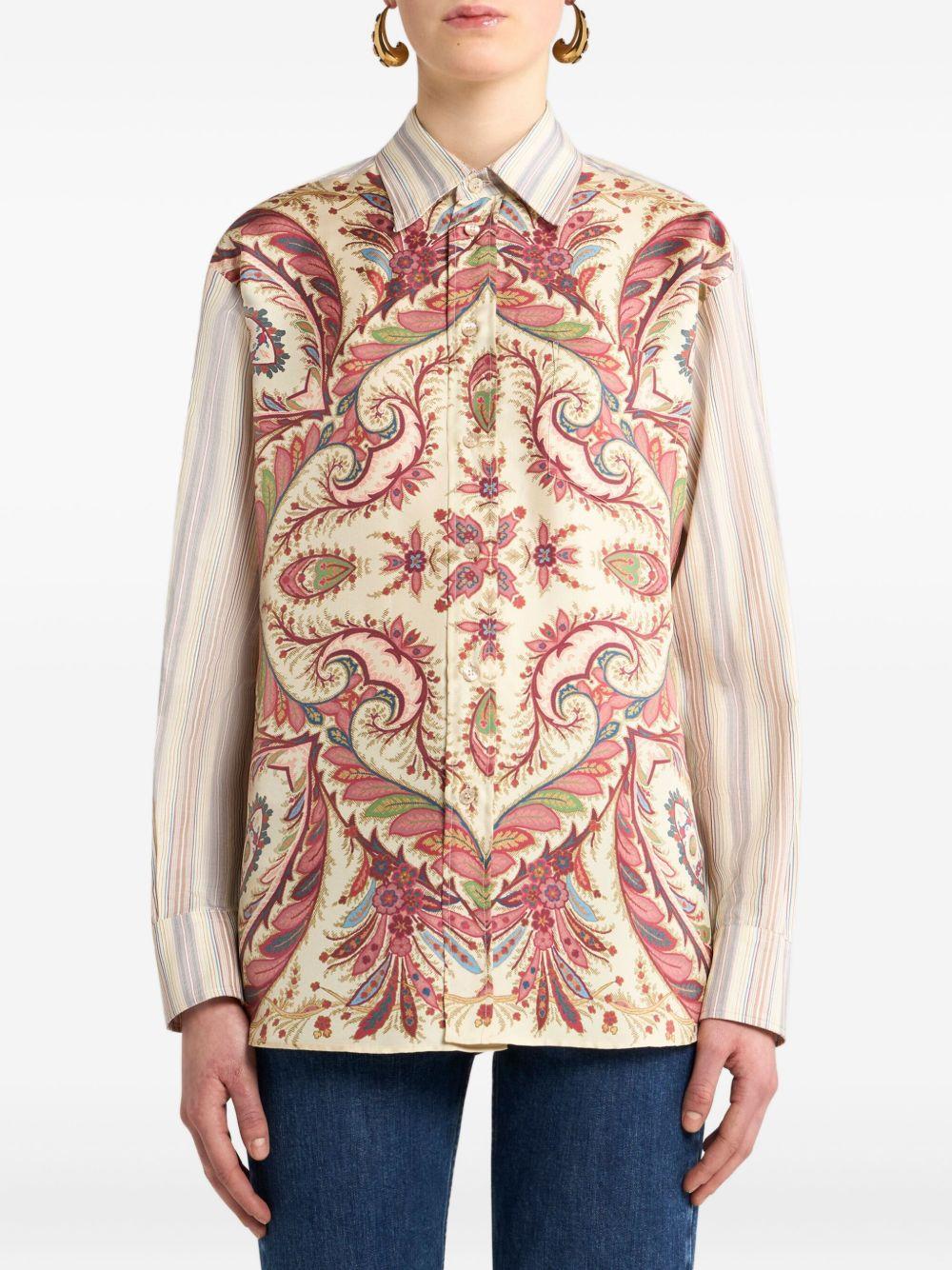 ETRO Camicia over in cotone a righe con stampa 