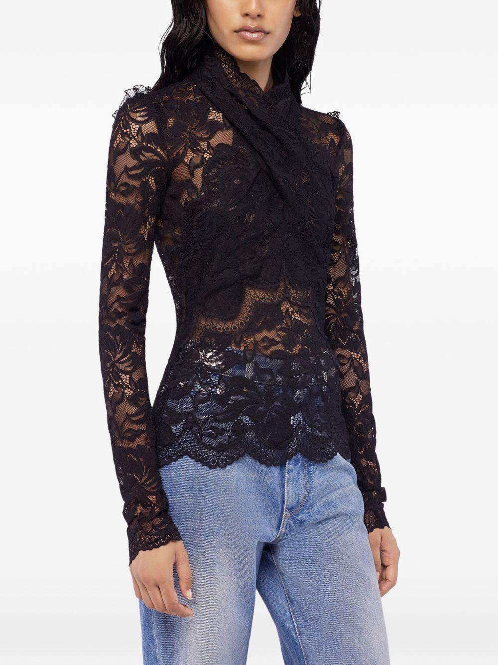 RABANNE Top a maniche lunghe in pizzo nero 