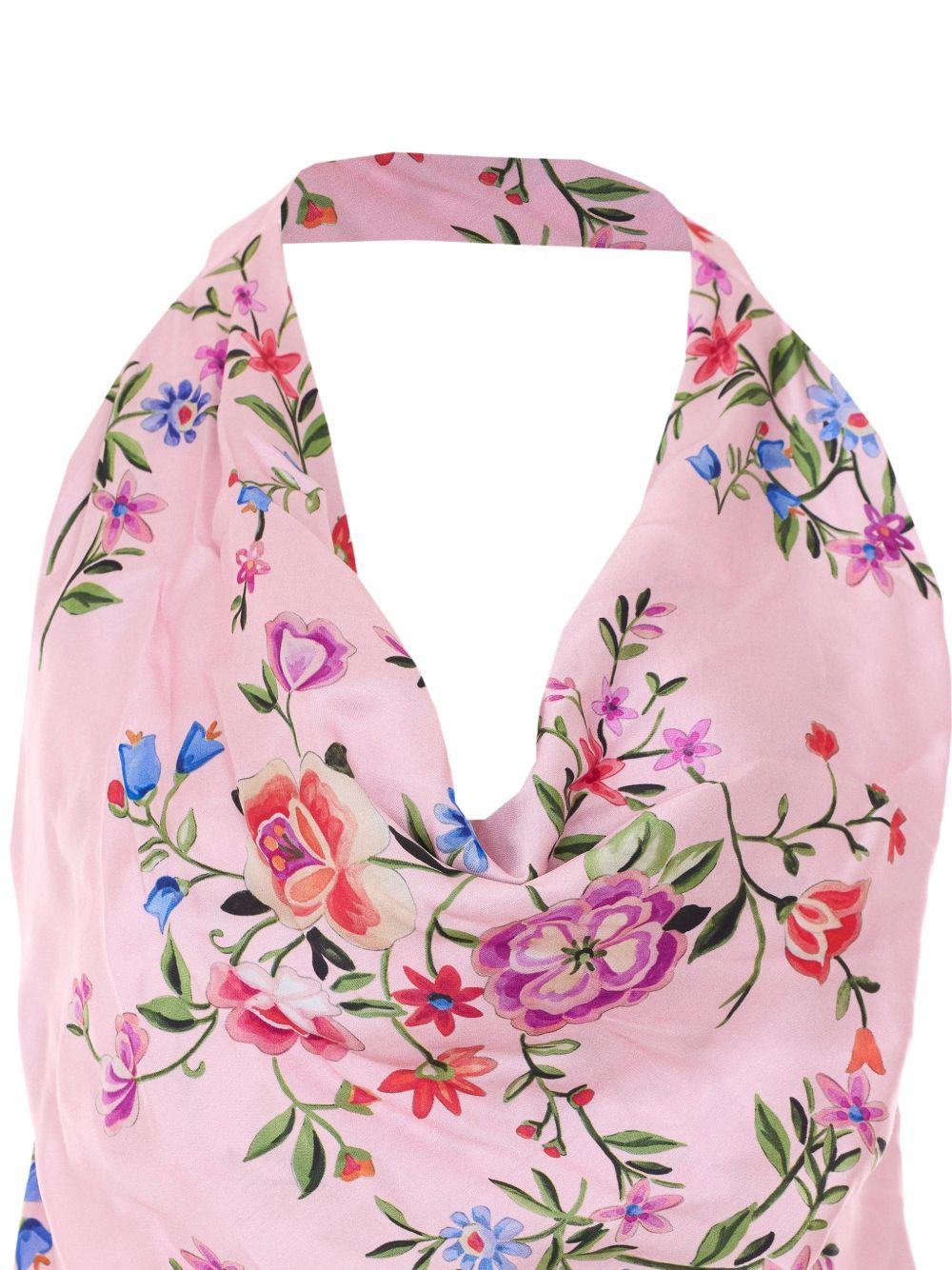 LIUJO Top rosa con stampa floreale e schiena scoperta 