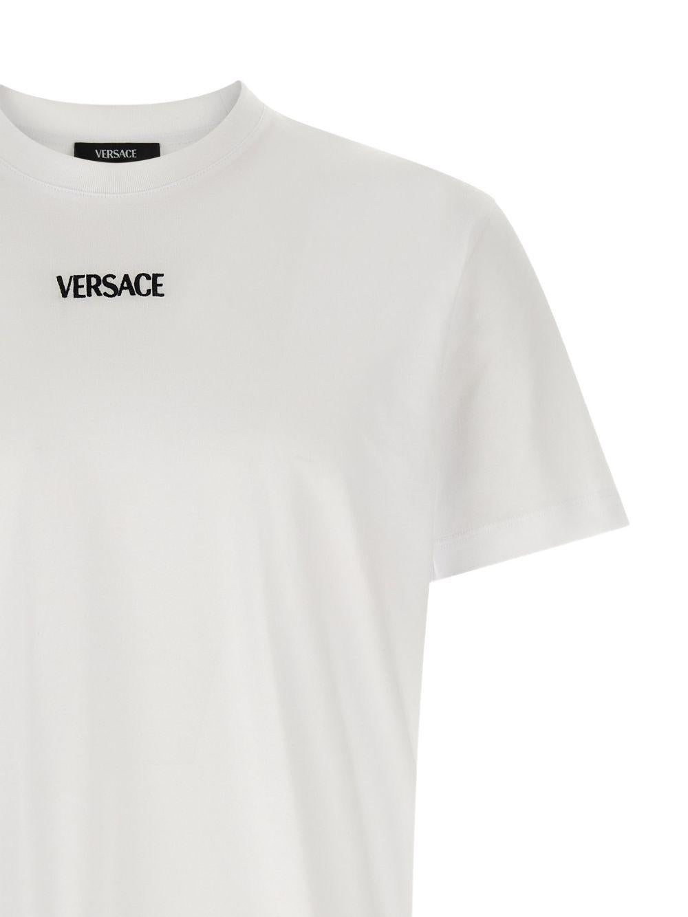 VERSACE <BR/>T-shirt bianca con scollo rotondo e logo 