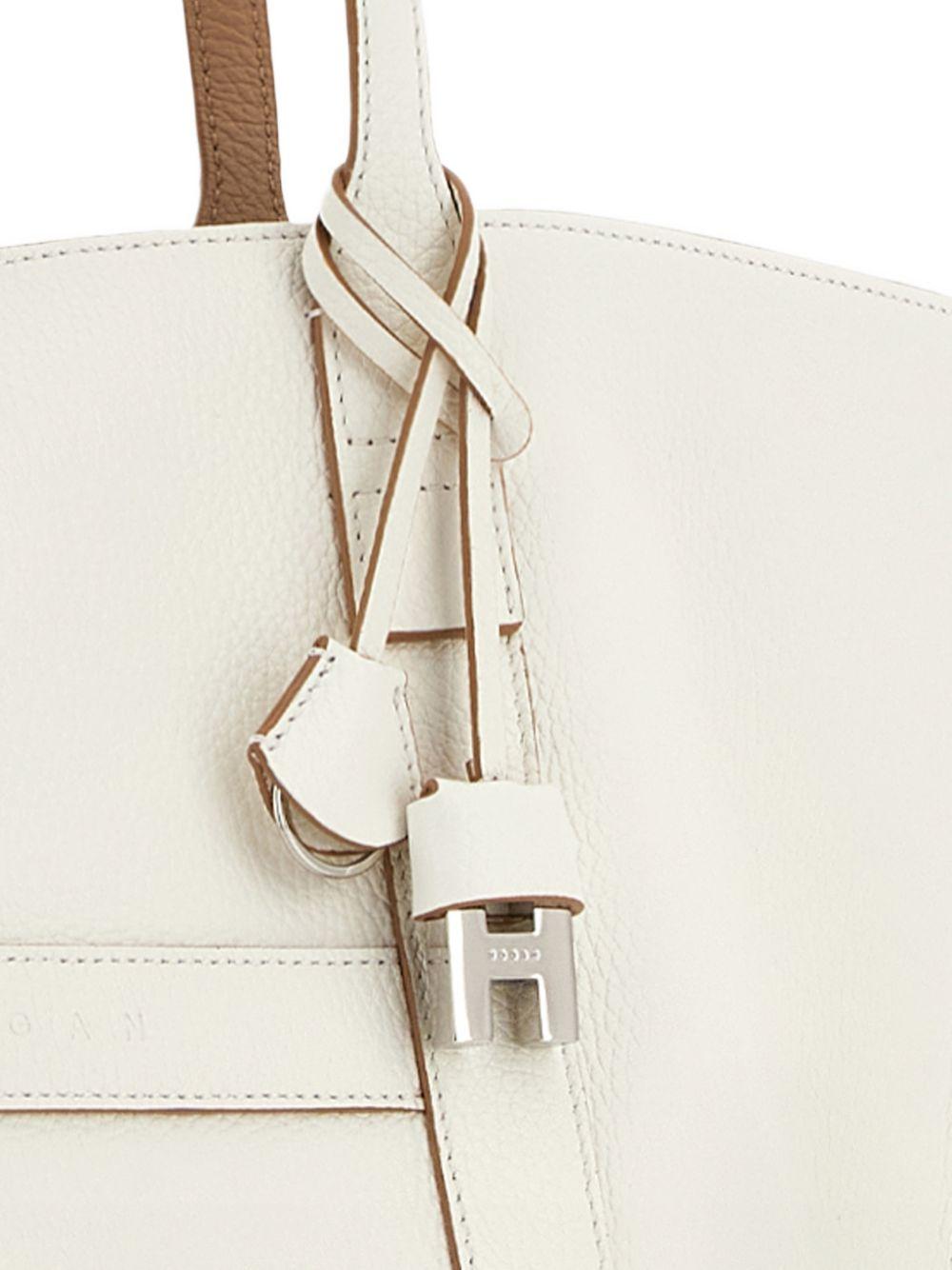 HOGAN Borsa shopping Script Media in pelle avorio 