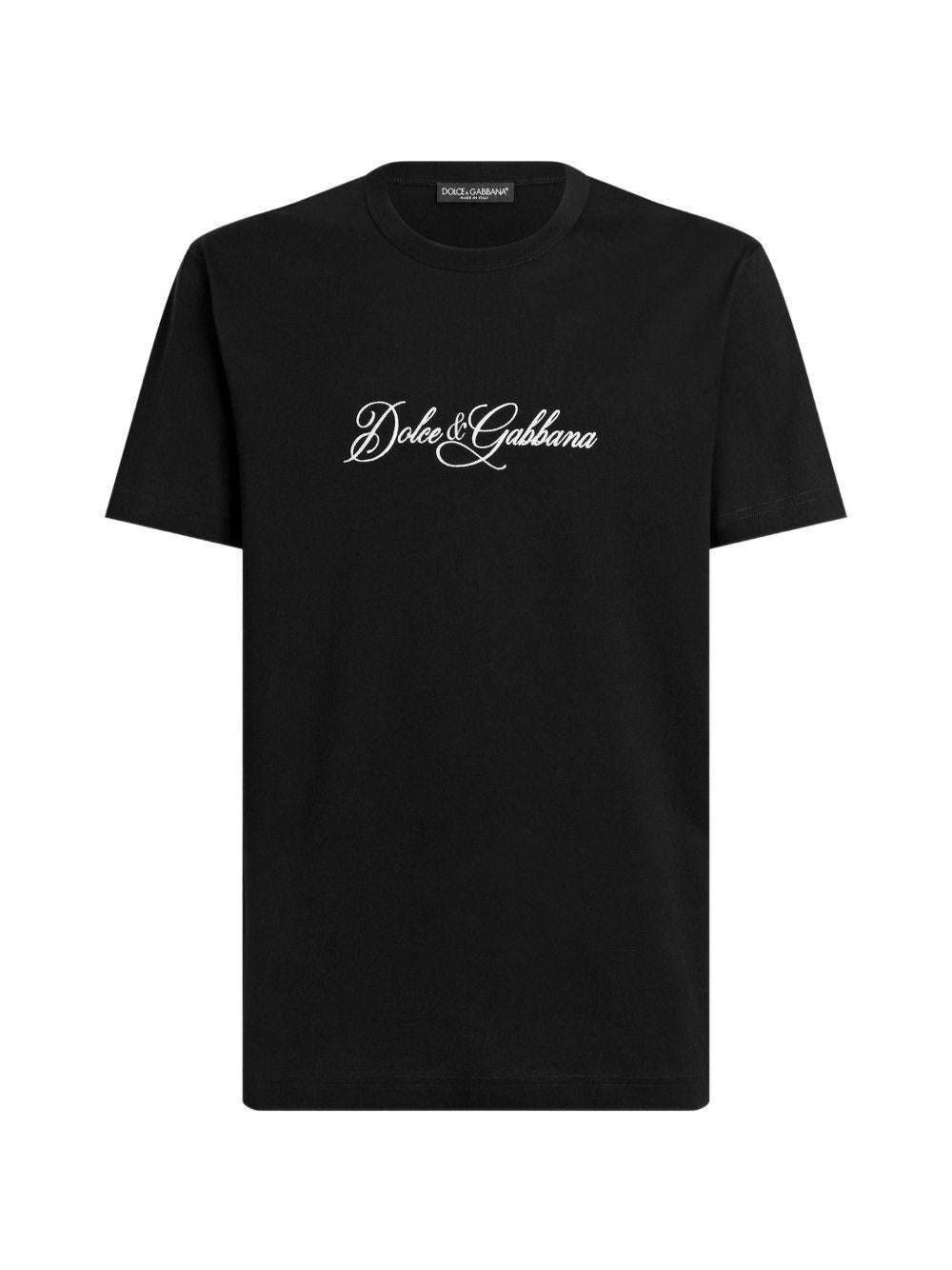 DOLCE e GABBANA T-shirt con logo ricamato in cotone nero 