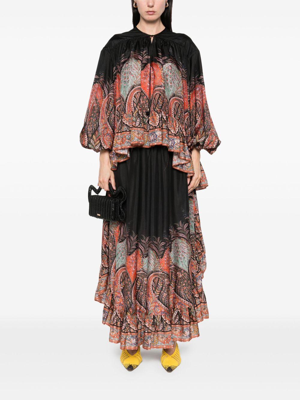 ZIMMERMANN Blusa in seta 'Rhiannon Ruffle Billow' in nero paisley 