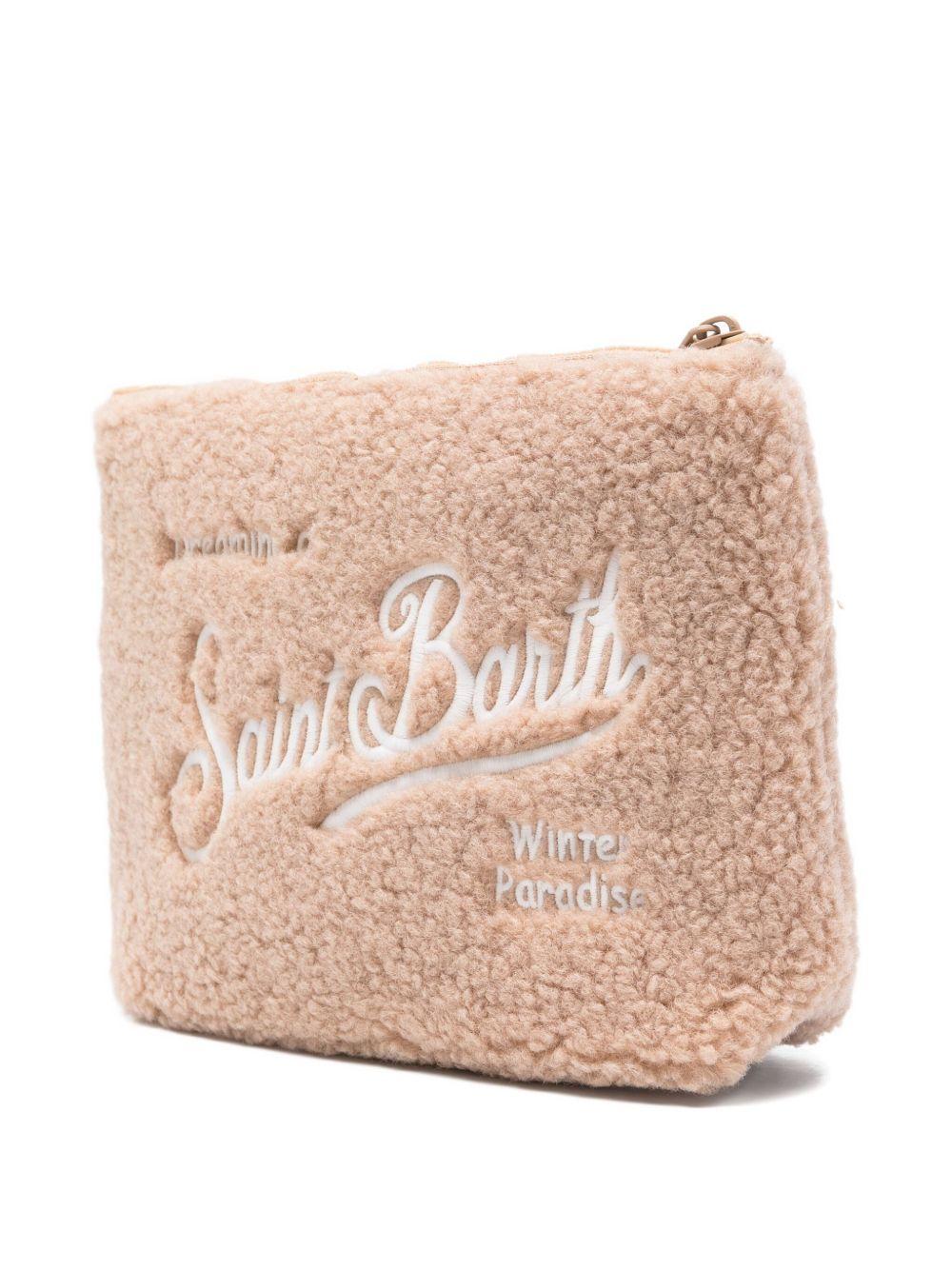 MC2 SAINT BARTH Pochette beige con pelliccia e logo 