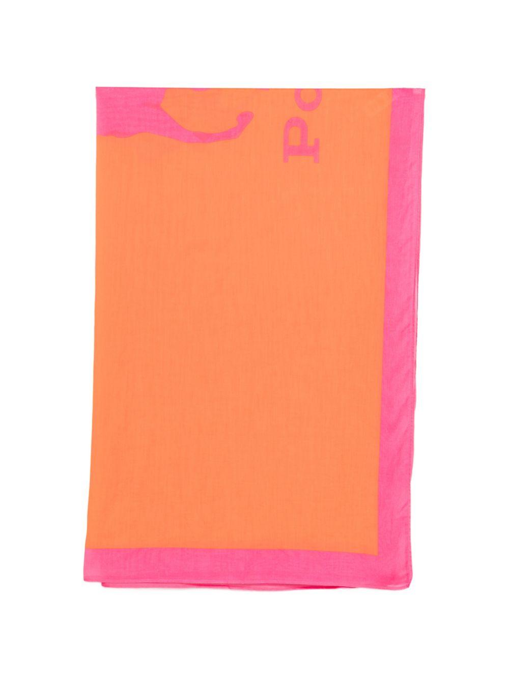 POLO RALPH LAUREN Pareo in misto cotone arancione e fucsia con logo 