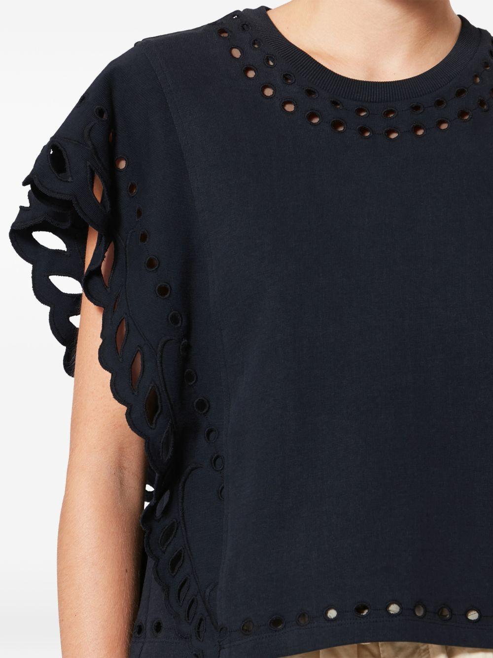 MARANT ETOILE T-shirt Odyle in cotone nero con rifiniture traforate 