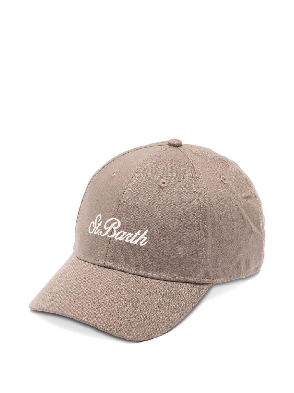 MC2 SAINT BARTH Cappello da baseball tortora con logo in lino 