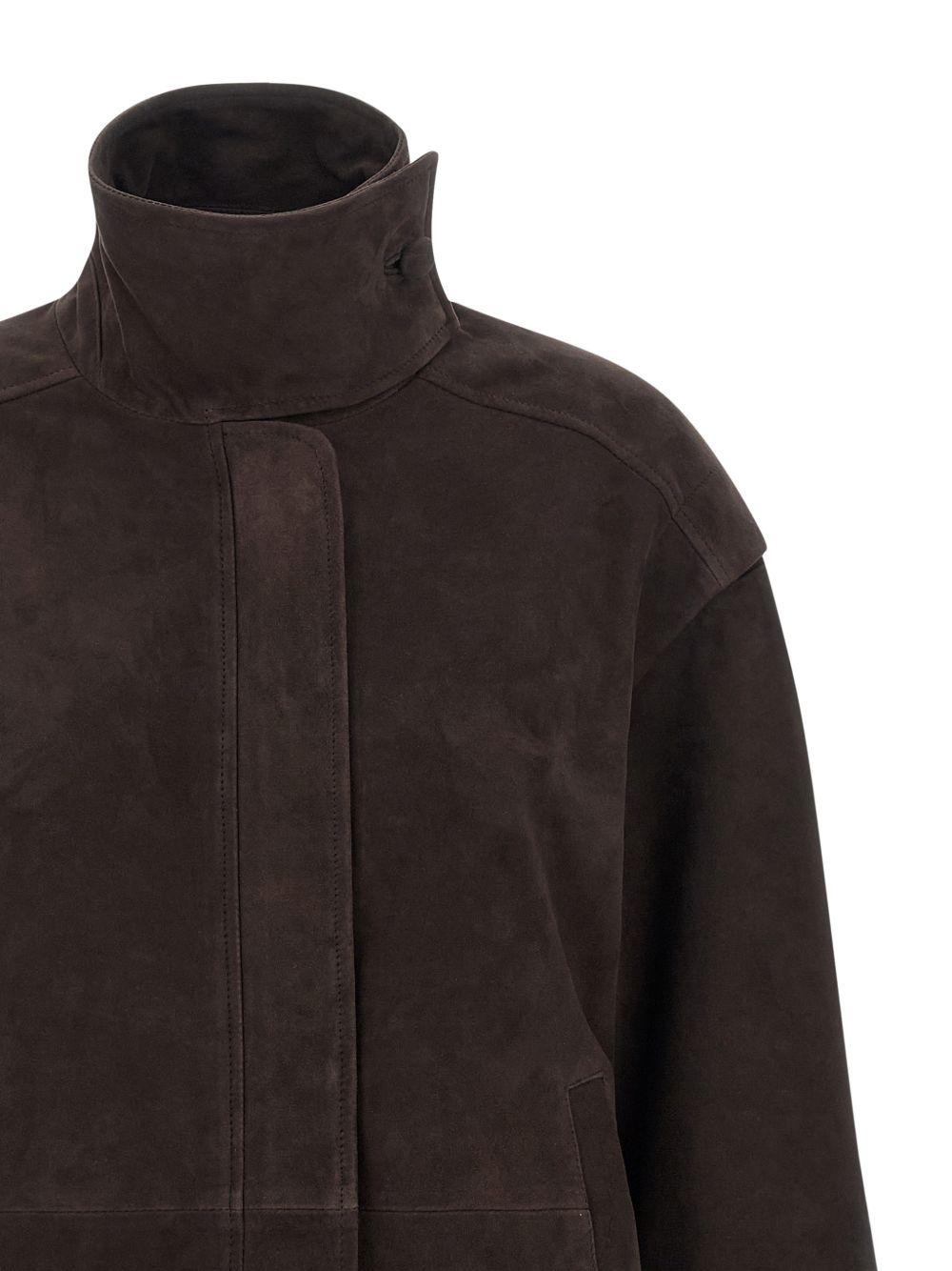 ROTATE Giacca in pelle marrone a collo alto 