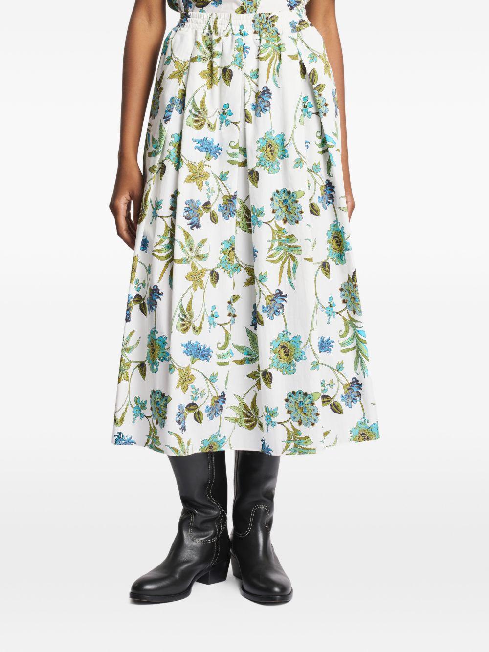 FAY Gonna midi in cotone bianco con stampa floreale 