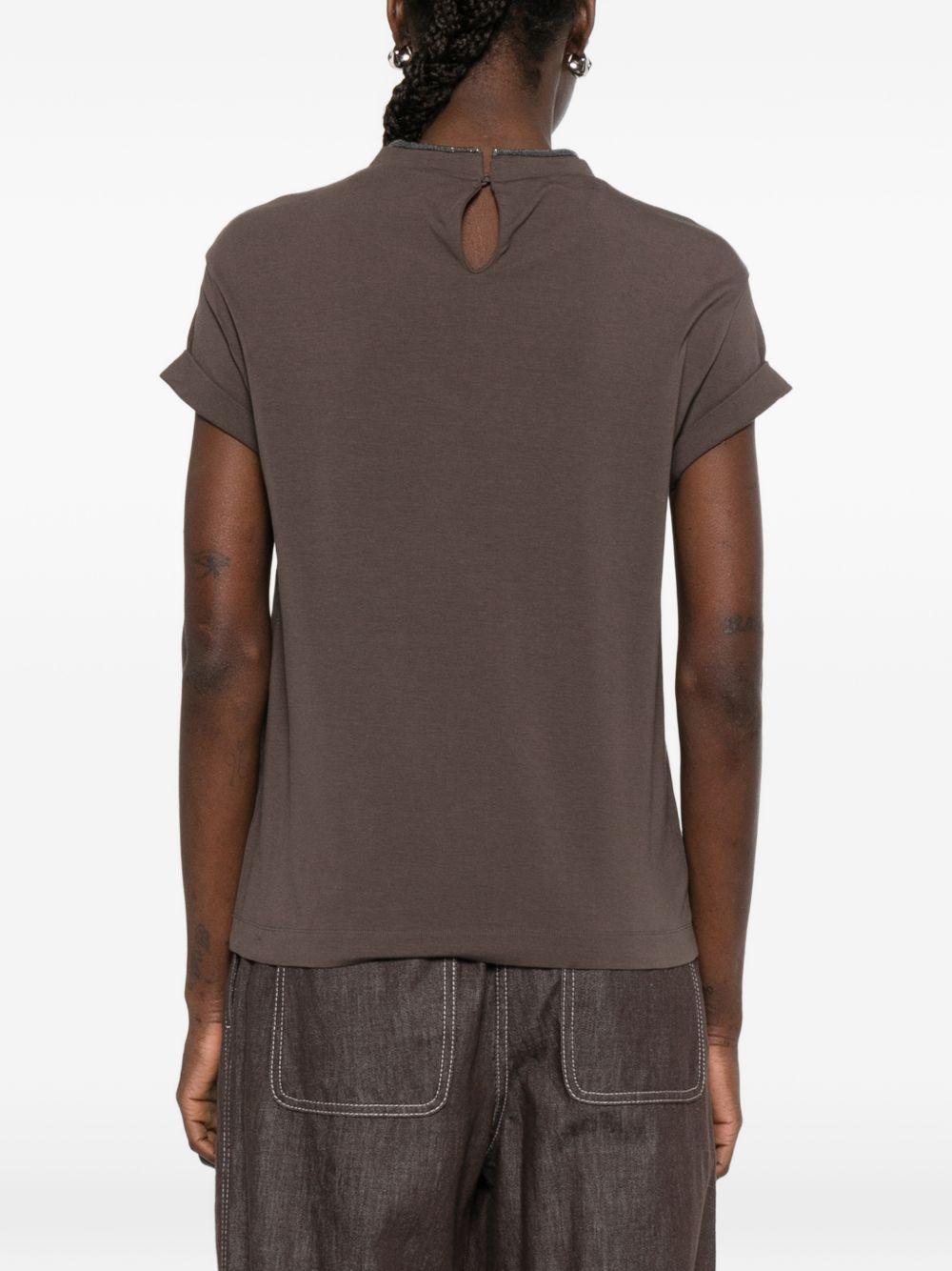 BRUNELLO CUCINELLI T-shirt marrone con dettagli al collo 