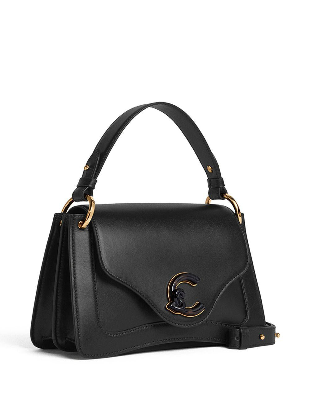 COCCINELLE Borsa a mano nera in pelle con logo 