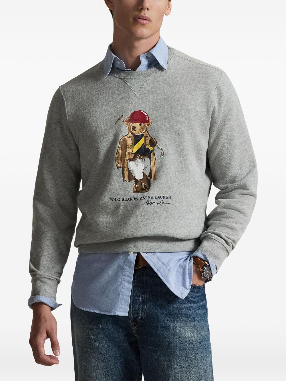 POLO RALPH LAUREN Felpa grigia girocollo con stampa Polo Bear 
