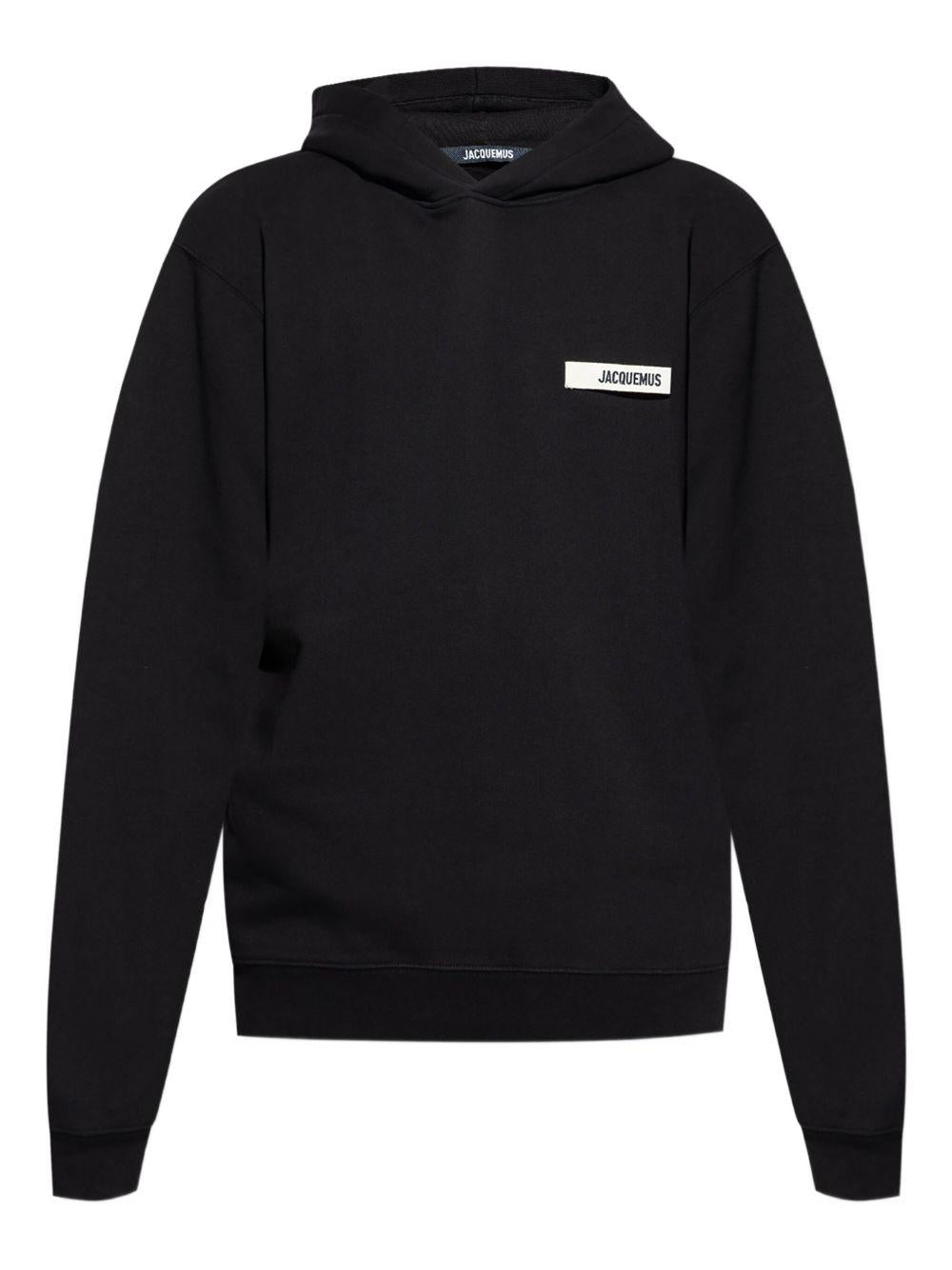 JACQUEMUS Felpa con cappuccio nera in cotone con logo Jacquemus 