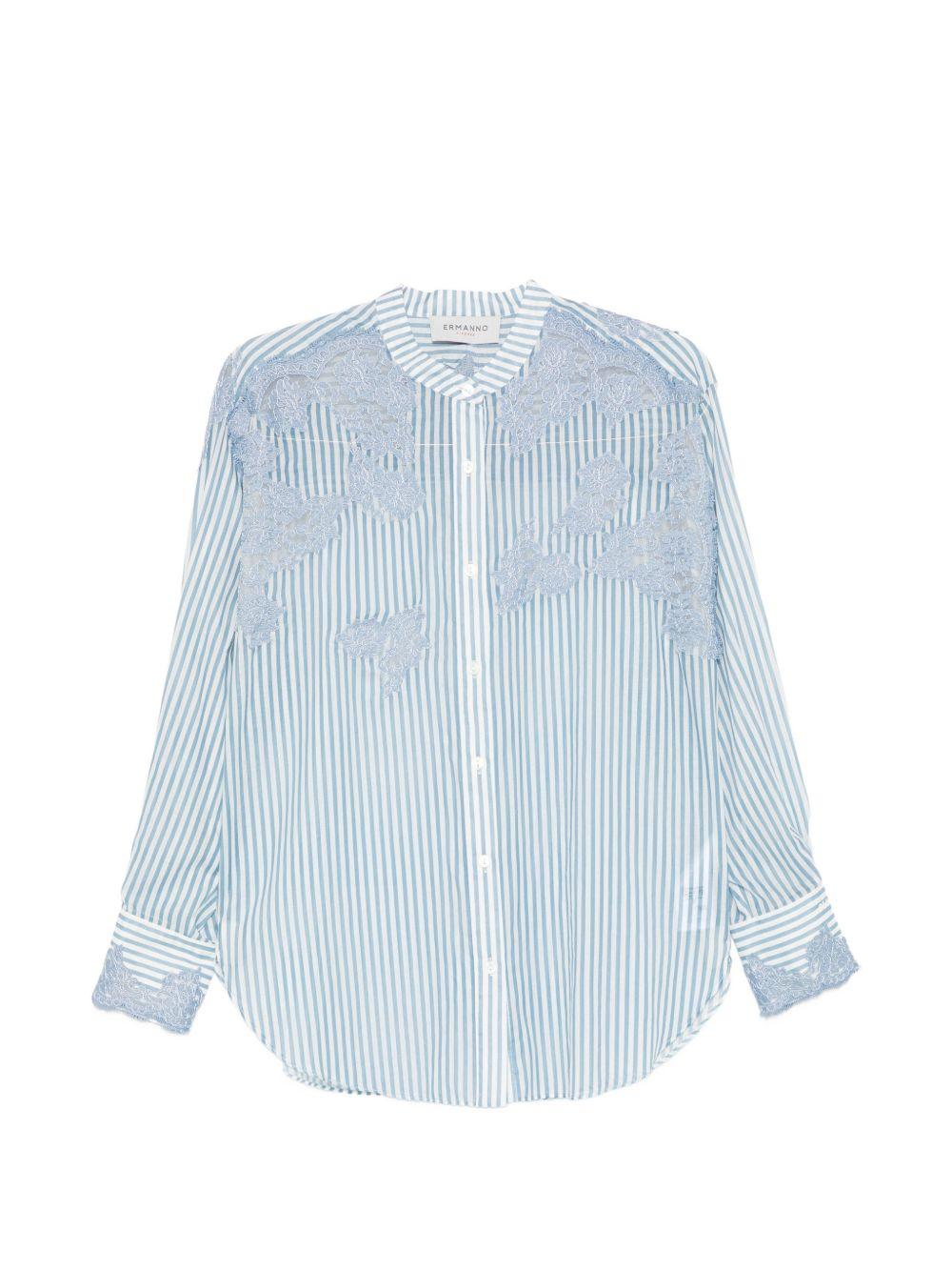 ERMANNO FIRENZE Camicia a maniche lunghe a righe in cotone con inserti in pizzo 