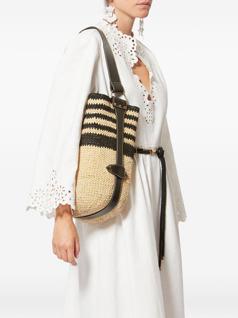 ISABEL MARANT Borsa a spalla Bayia in rafia beige e pelle 