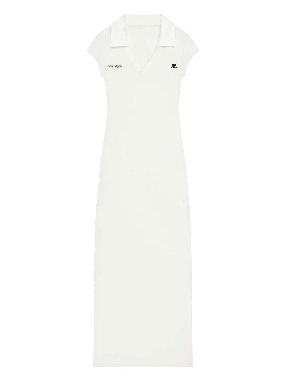 COURREGES Abito lungo con scollo a polo e spacco laterale 