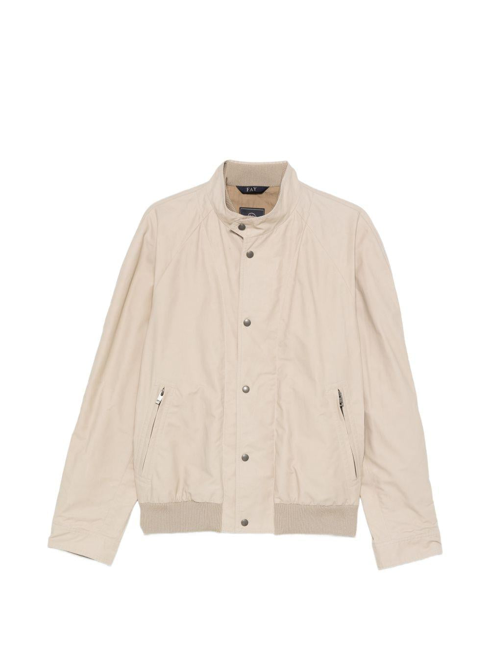 FAY Bomber zip-up beige con fondo a costine 