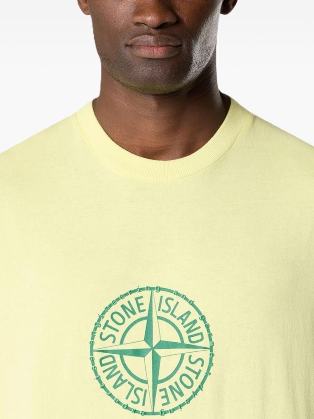 STONE ISLAND T-shirt in cotone giallo con bussola 