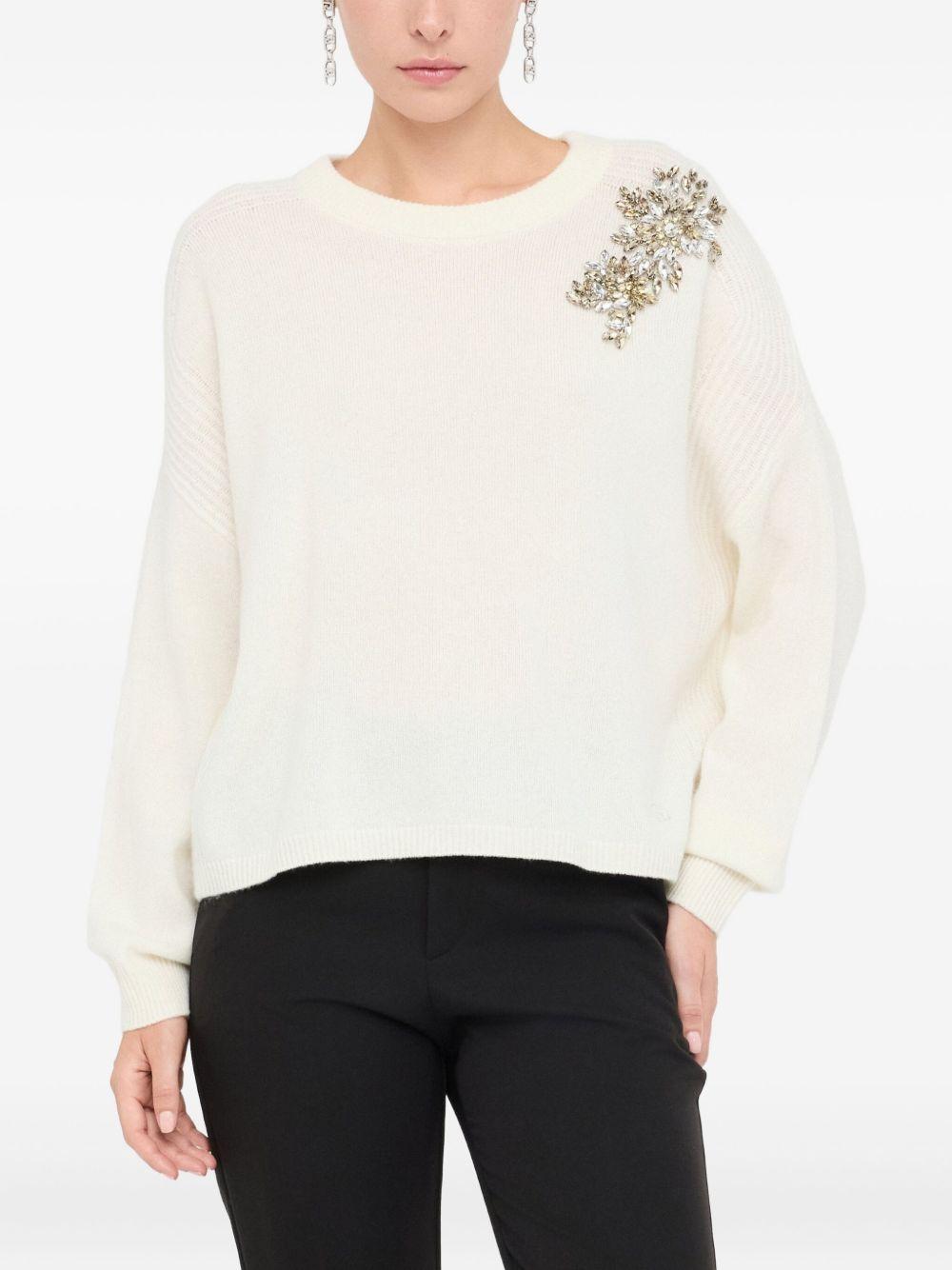 LIUJO Maglia in lana bianca con ricami impreziositi<BR/> 