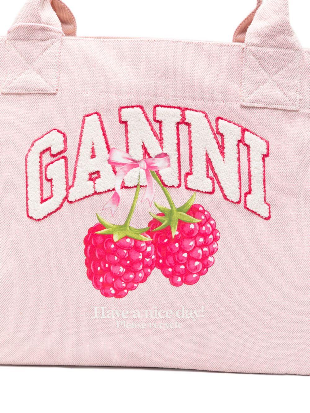GANNI Borsa shopping rosa con logo 