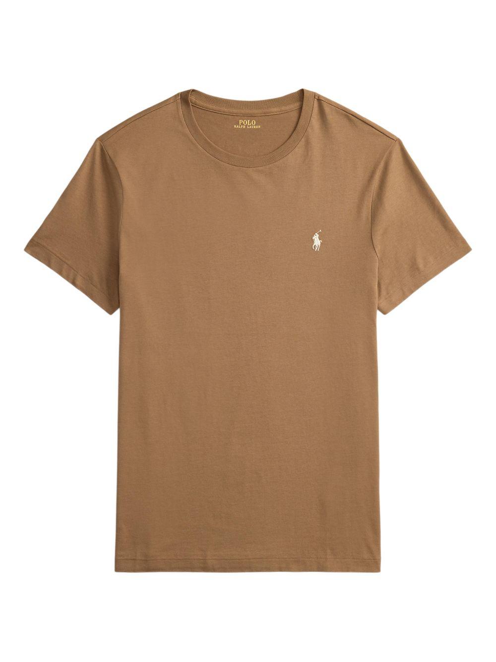 POLO RALPH LAUREN T-shirt in cotone a maniche corte marrone con ricamo logo 