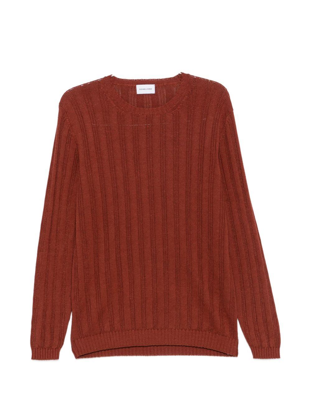 SCAGLIONE Maglia in lino e cotone rosso a righe 