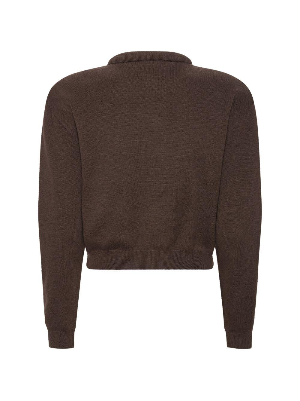 ROTATE Cardigan Firm Knit crop in cotone e cashmere marrone 