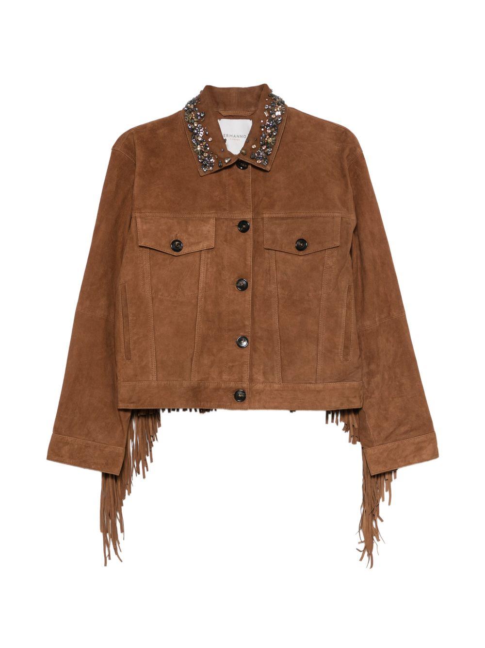 ERMANNO FIRENZE Giacca in suede marrone con frange 