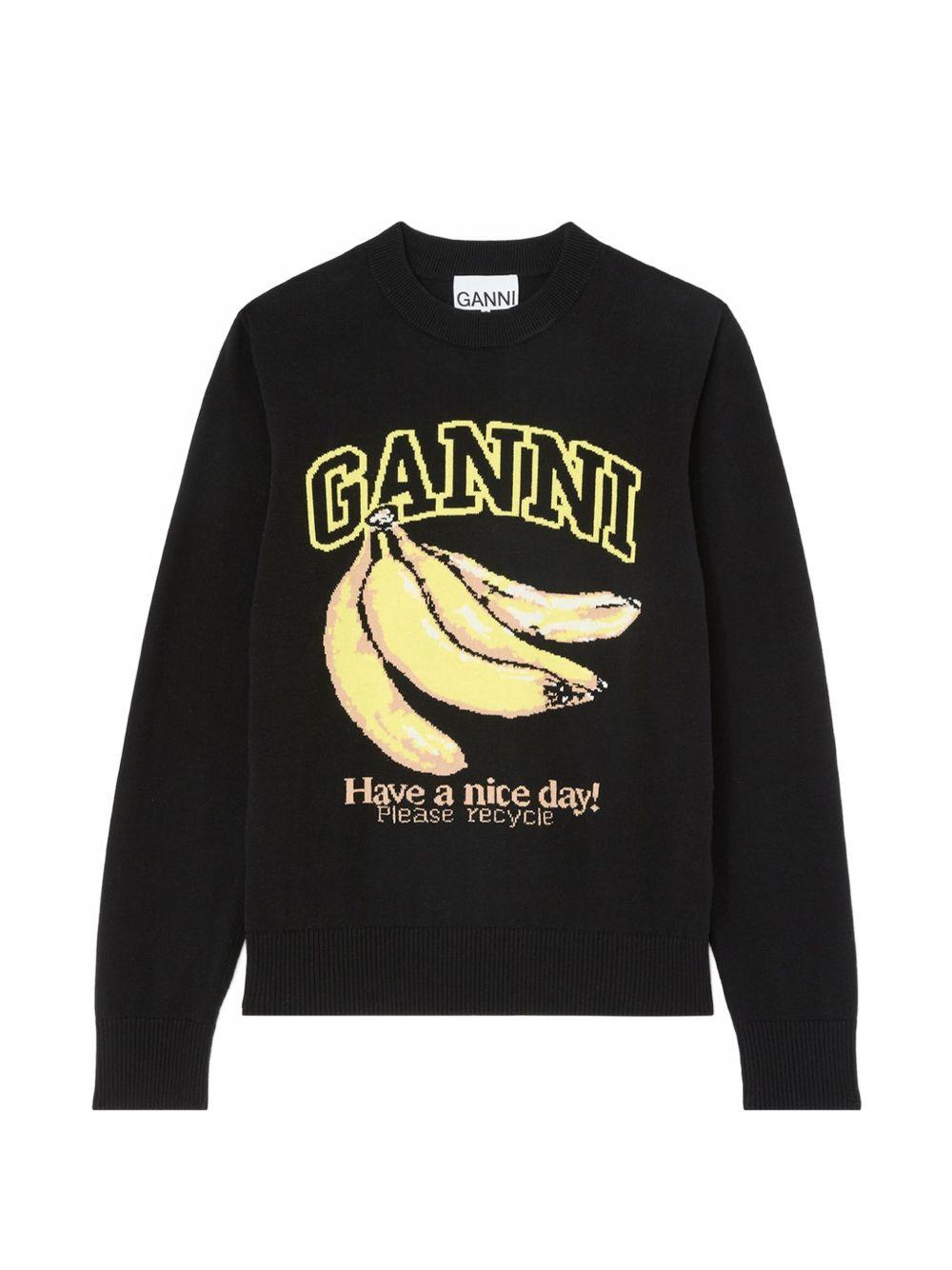 GANNI Felpa con logo in cotone nero 