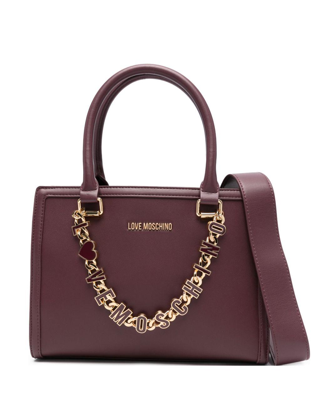 LOVE MOSCHINO Borsa a mano bordeaux con catena logo 