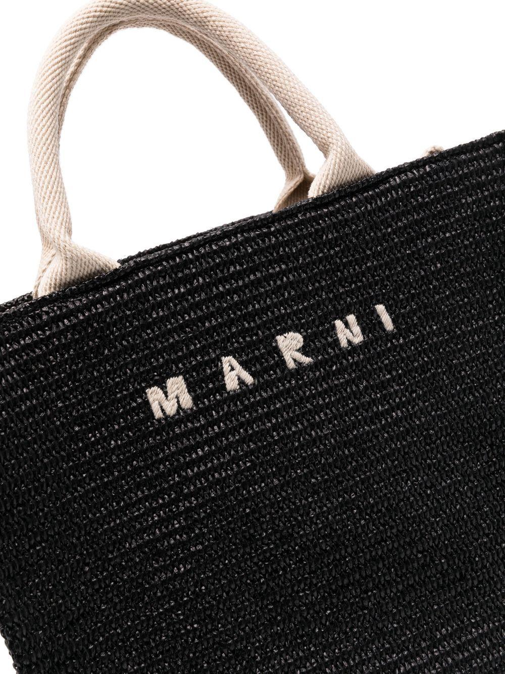MARNI Borsa tote in rafia nera con logo 
